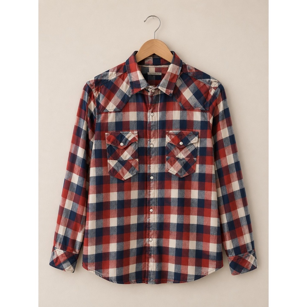 BKE Buckle Men's Western Shirt Small Pearl Snap Red Plaid Cowboy Rodeo Americana